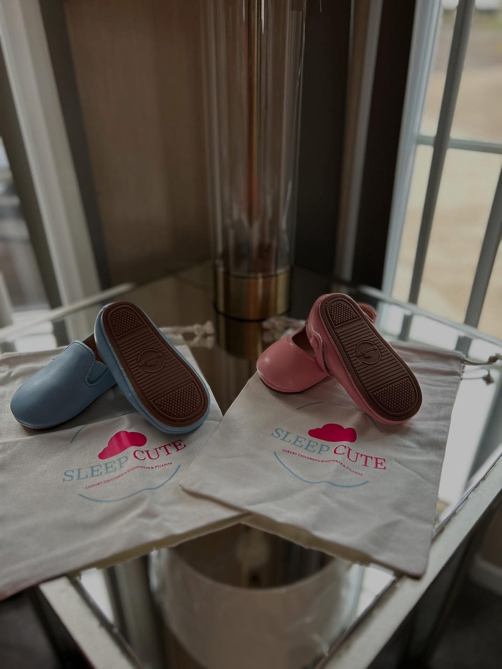 Leather blue slippers