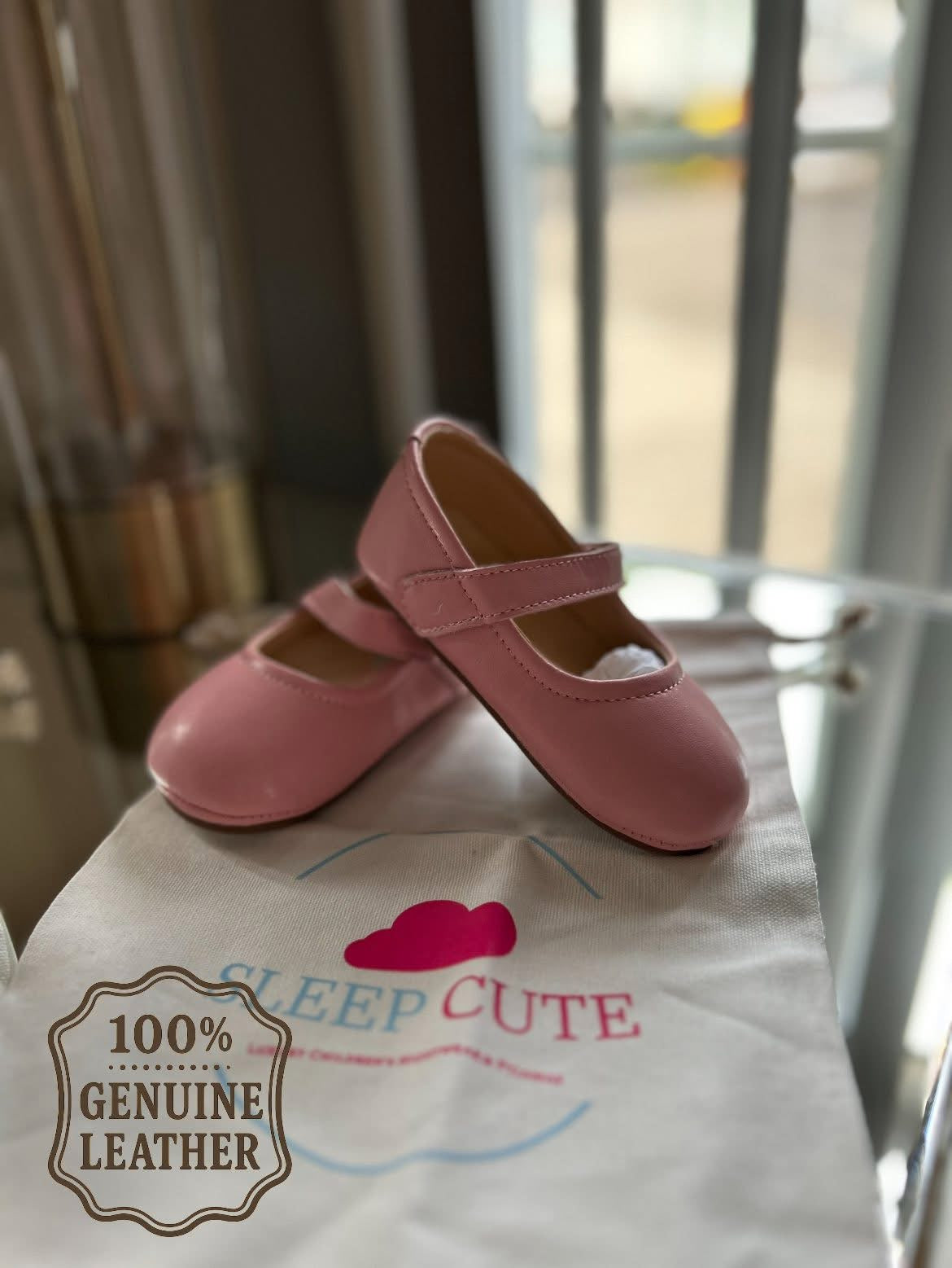 Leather pink slippers